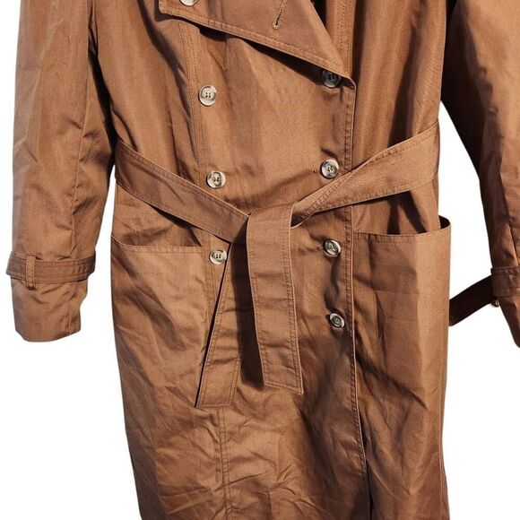 Vintage 1970's brown trench coat belted removable lining size 10 Petite - Picture 3 of 8